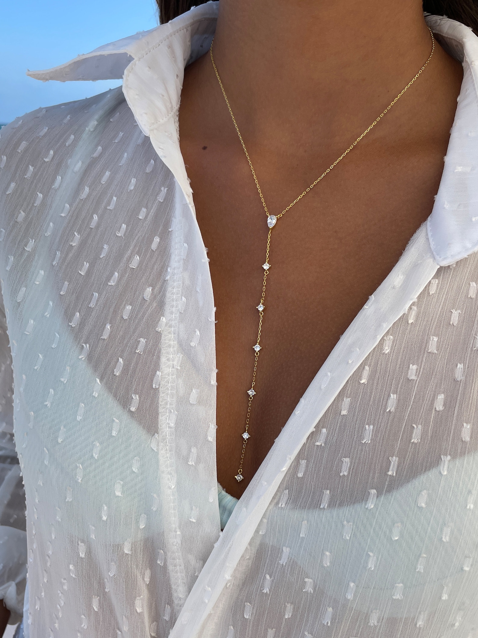 Long Silver Lariat Y Necklace Etsy