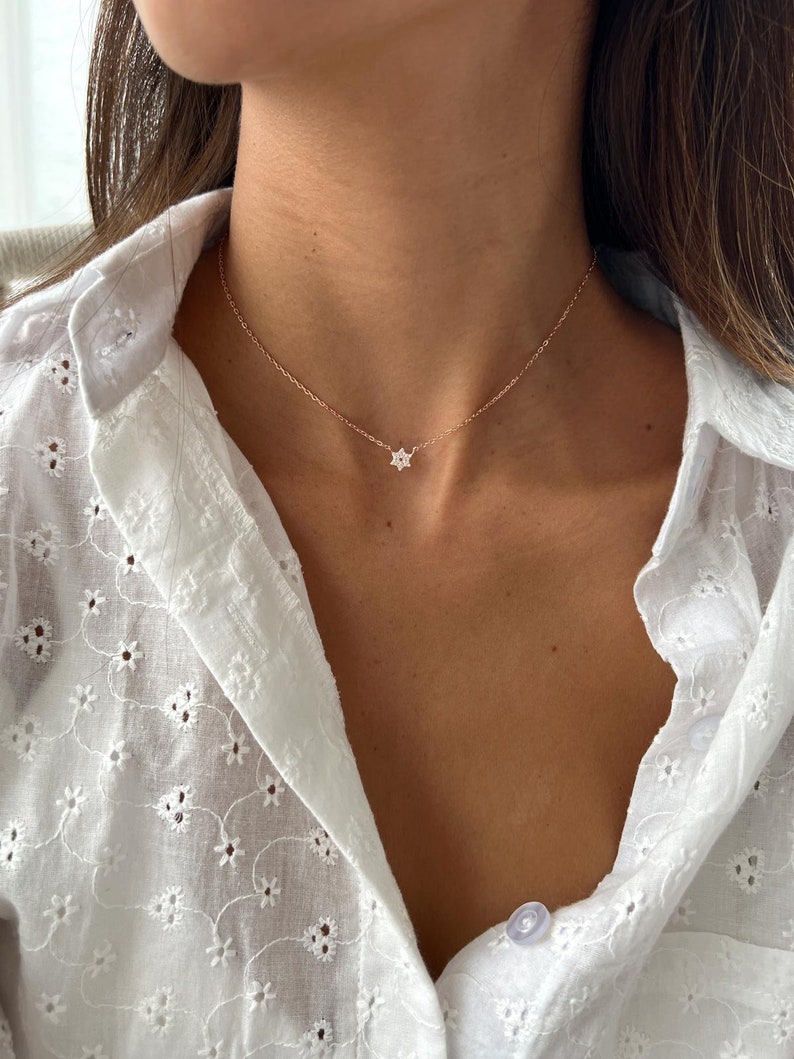 Gold Jewish Star Necklace, 14K Gold over 925 Sterling Silver Star of David Pendant, Tiny Minimalist Magen David Charm Necklace image 8