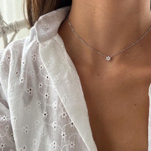 Gold Jewish Star Necklace, 14K Gold over 925 Sterling Silver Star of David Pendant, Tiny Minimalist Magen David Charm Necklace image 5