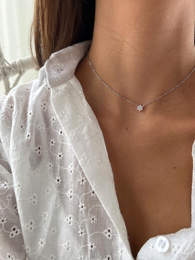 Gold Jewish Star Necklace, 14K Gold over 925 Sterling Silver Star of David Pendant, Tiny Minimalist Magen David Charm Necklace image 5