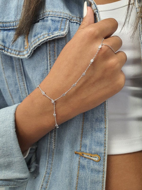 Zilveren gerhodineerd armband met zirkonia en emaille - 21cm