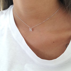 Letter necklace, Choker necklace, Silver sterling 925, gold plated, rose gold plated with CZ, fashion jewelry zdjęcie 3