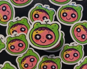Hand-drawn Frog Sticker – Waterproof Transparent Background Glossy Vinyl Laptop/Journal/Water Bottle Decal