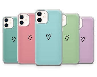 Minimalist Heart Phone Case Cute Pastel Cover For iPhone 14, 13, 12, 11, Xr, 8 & Samsung A13, A23, A51, A52, A53, S20, Huawei P30, Pixel 6a
