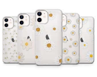 Gänseblümchen elegante Blumen klare Handyhülle für iPhone 14, 13, 12, 11, Xr, Se & Samsung A13, A23, A51, A52, A53, S20, S22, Huawei P30, Pixel 6a