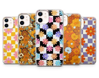 Indie Retro Groovy Flower Y2K Phone Case para iPhone 14, 13, 12, 11, Xr Se y Samsung A13, A23, A51, A52, A53, S10, S20, S21, S22, Huawei P30
