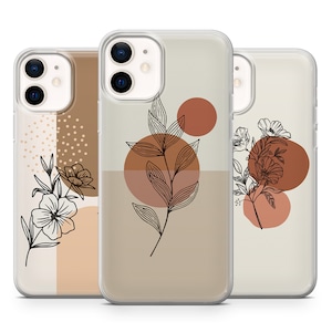 Beige Minimalist Floral Handyhülle für iPhone 15, 14, 13, 12, 11, Xr, & Samsung A05, A15, A25, A52, A53, A55, S20 FE, S21, S22, S23, S24