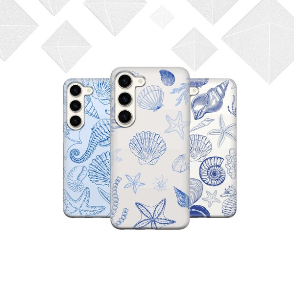 Blue Phone Case Seashell Cover for Samsung Galaxy S24 S23 FE S22 Pro S21 S20 S10 Ultra A25 A15 A52 A53 A54