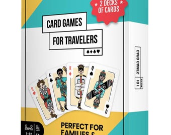 Card Games For Travelers - 30 Fun Classic Games + 2 Custom Decks & Rule Book – Compact Gift for Families, Kids, and Travelers.