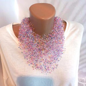 Handmade Multicolor Beaded Statement Necklace, Iridescent Rainbow Neck Jewelry, Bold Chunky Necklace for Women, Unique Gift for Girlfriend