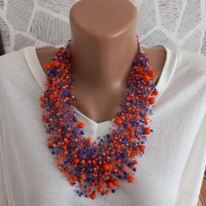 Original Red & Blue Beaded Necklace, Handmade Women's Jewelry, Czech Beaded Neck Jewelry, Adjustible Glass Beaded Necklace Gift for Women