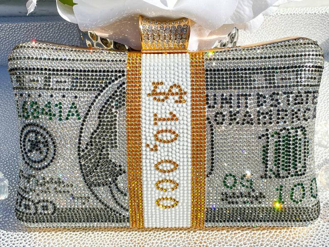 Rhinestone money bag clutch Etsy