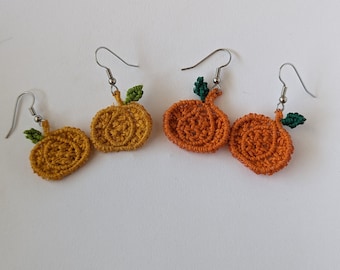 Fall Pumpkin Micro Macrame Dangle Earrings