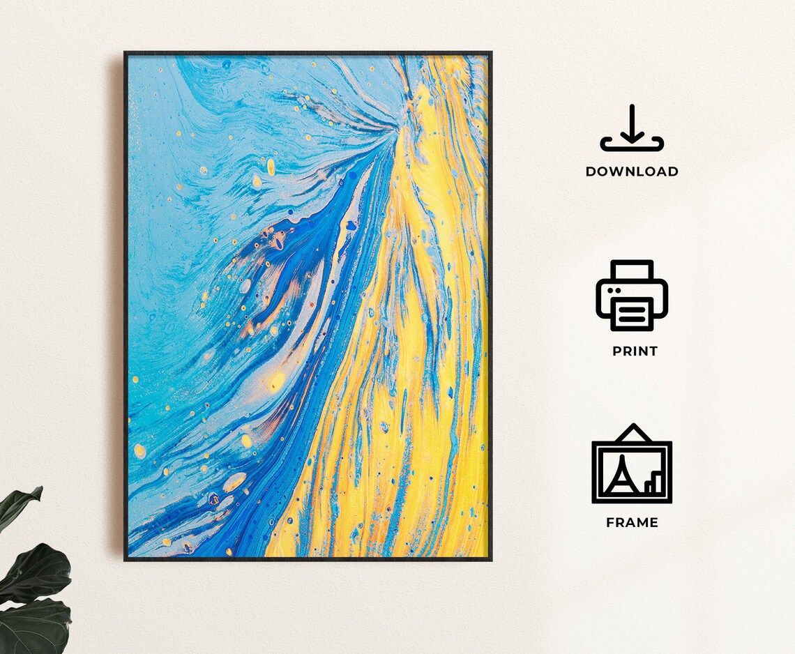 Abstract Wall Art Blue Yellow Wall Art Yellow Blue Print Etsy