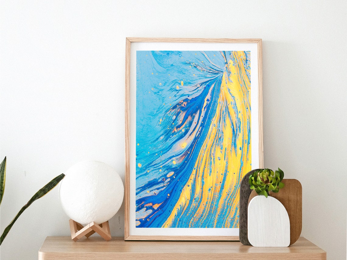 Abstract Wall Art Blue Yellow Wall Art Yellow Blue Print Etsy