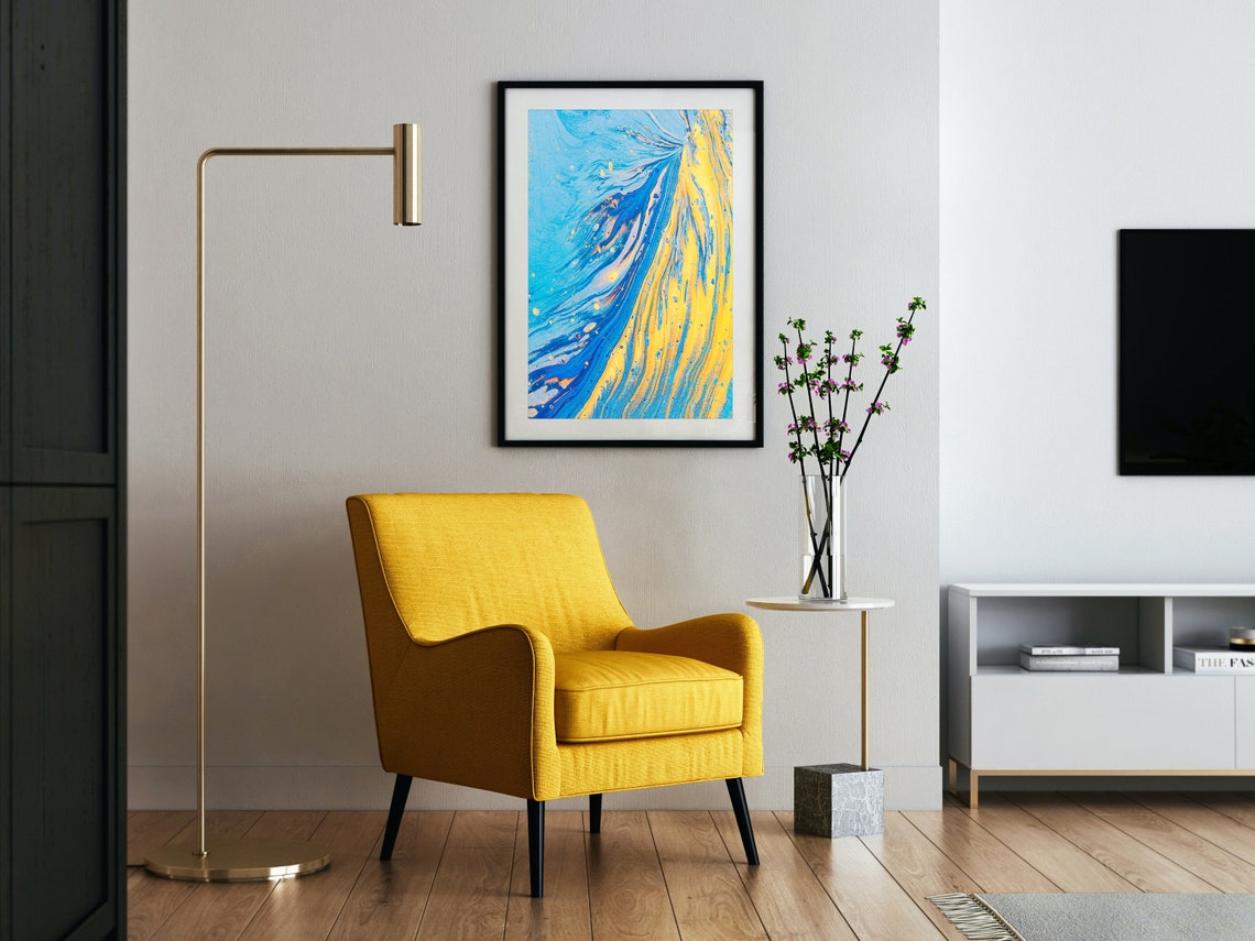 Abstract Wall Art Blue Yellow Wall Art Yellow Blue Print Etsy