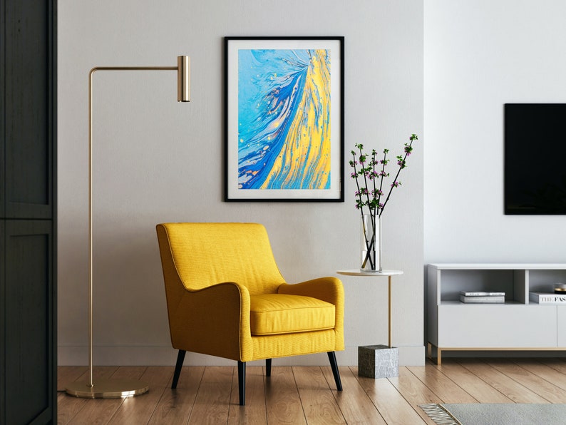 Abstract Wall Art Blue Yellow Wall Art Yellow Blue Print Etsy