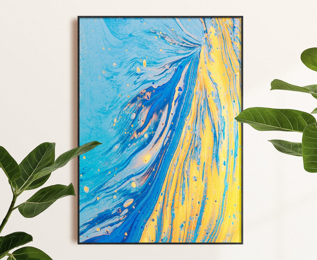 Abstract Wall Art Blue Yellow Wall Art Yellow Blue Print Etsy