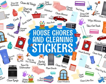 House Chores and Cleaning Digital Stickers, Precropped Digital Planner Stickers, GoodNotes Stickers, 82 PNG Files, PNGs, Planner Stickers
