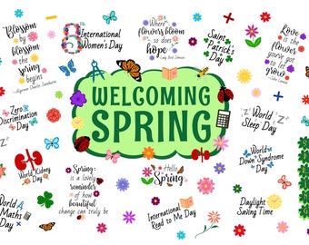 Welcoming Spring Digital Stickers, Precropped Digital Planner Stickers, GoodNotes Stickers, 24 PNG Bonus files, PNGs, Planner Stickers