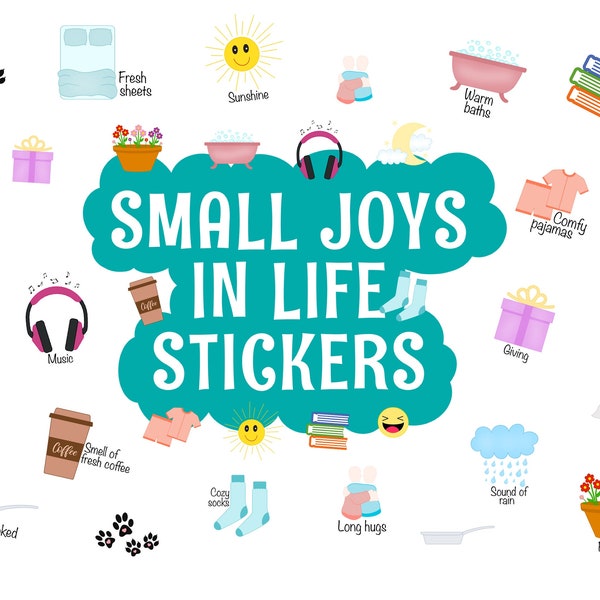 Small Joys in Life Digital Stickers, Precropped Digital Planner Stickers, GoodNotes Stickers, Basic Stickers, Bonus Stickers, PNGs, Planner