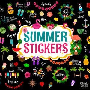 Digitala sommarklistermärken: Dark Mode Planner, GoodNotes, PNG:er (förbeskärda)