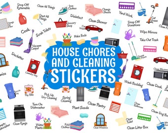 House Chores and Cleaning Digital Stickers, Precropped Digital Planner Stickers, GoodNotes Stickers, 82 PNG Files, PNGs, Planner Stickers