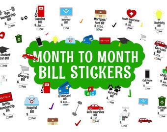 Month to Month Bill Digital Stickers, Precropped Digital Planner Stickers, GoodNotes Stickers, PNGs, Planner Stickers, Bonus Stickers, Bill