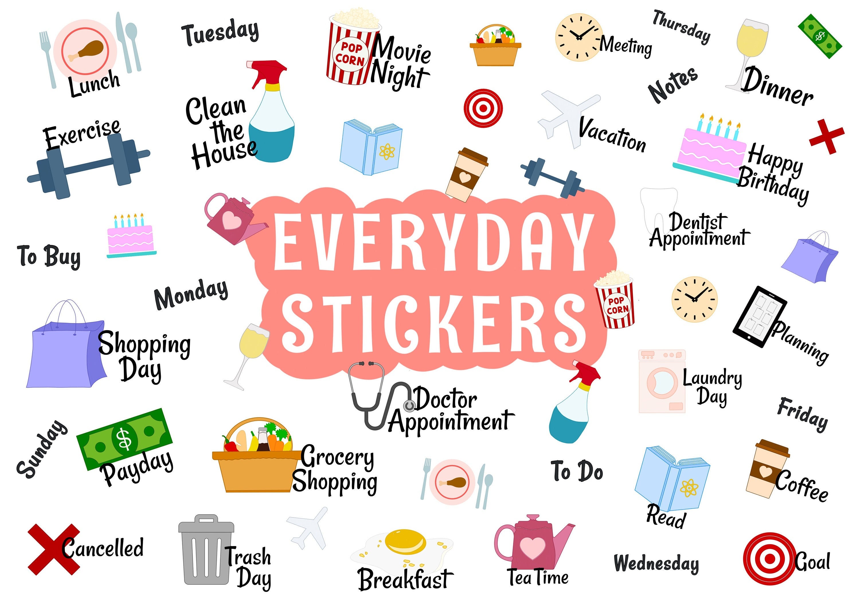Everyday Digital Stickers, Precropped Digital Planner Stickers, GoodN…