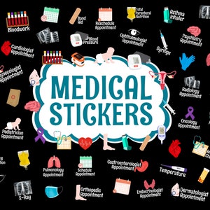 Dark Mode Medical Digital Stickers: Planner Icons (GoodNotes, PNG)