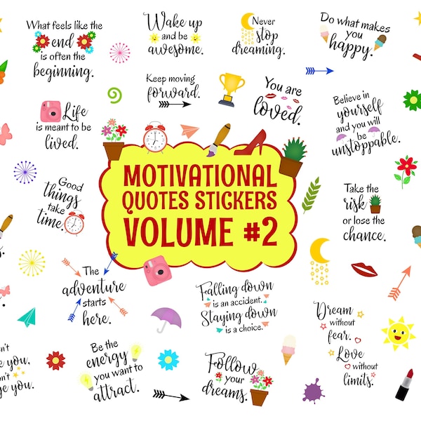 Motivational Quotes Digital Stickers Volume 2, Precropped Digital Stickers, GoodNotes Stickers, 40 PNGs Bonus Files, Planner Stickers
