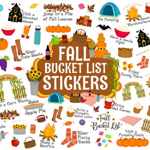 Fall Bucket List Digital Stickers, Fall Precropped Digital Planner Stickers, GoodNotes Stickers, PNGs, Planner Stickers, Autumn Stickers