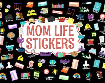 Mom Life Digital Stickers For Dark Mode, Dark Planner, Precropped Digital Planner Stickers, GoodNotes Stickers, Mom Stickers, Basic Stickers