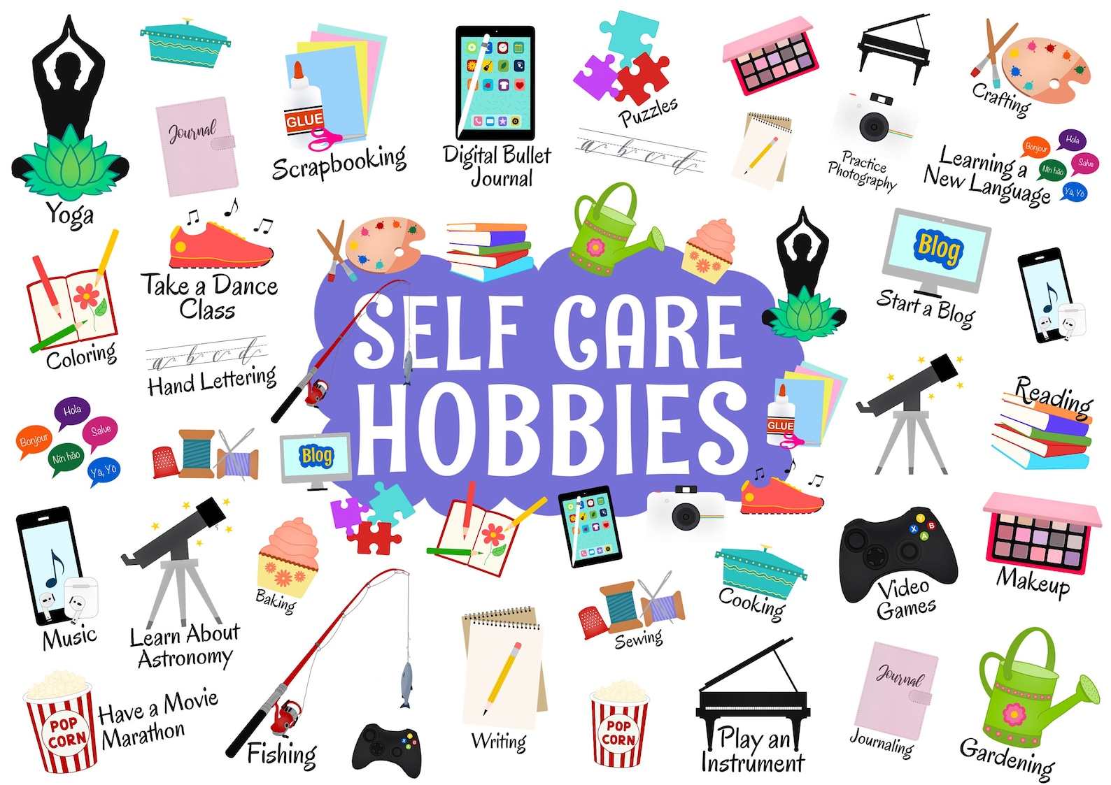 Self Care Hobbies Digital Stickers Precropped Digital Planner | Etsy