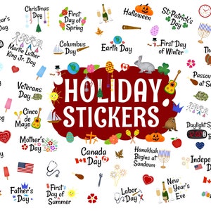 50 Pieces Seasonal Stickers for Kids Holiday Stickers for Teachers  Assortment Party Favor for a Whole Year Christmas Easter Halloween  Independence Day