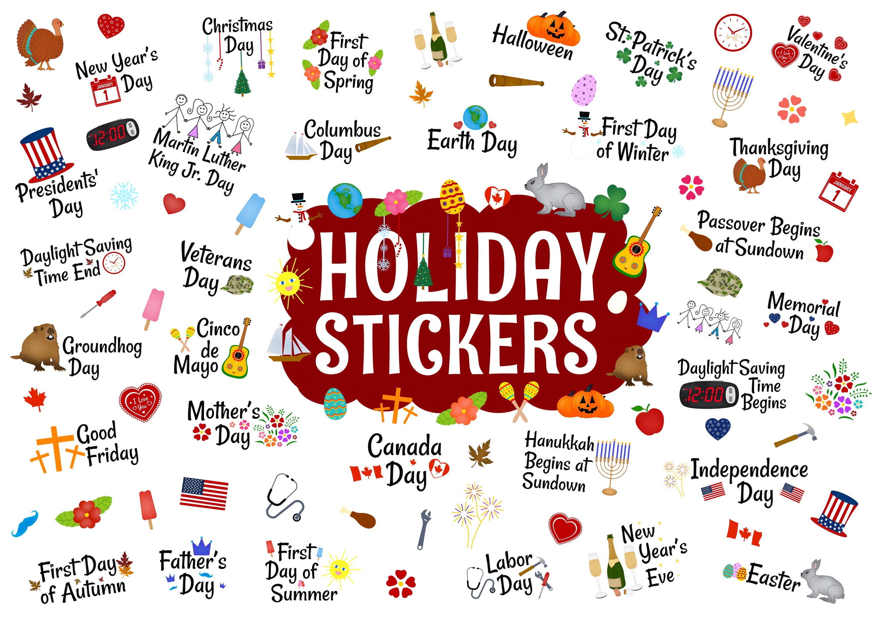 Funny Christmas sticker sheet, cute holiday stickers By JaneFoxikArt