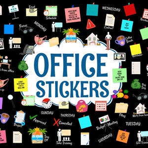 Office Digital Stickers Dark Mode Set, für Planer mit dunklem Hintergrund, Precropped Digital Planner Stickers, GoodNotes Stickers, PNG Dateien