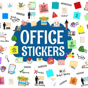 Digitale kantoorstickers, voorgesneden digitale plannerstickers, GoodNotes-stickers, png-bonusbestanden, plannerstickers, kantoorjobstickers