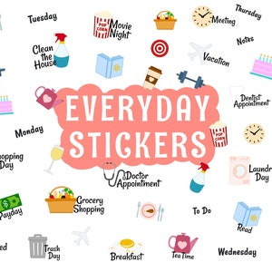Everyday Digital Stickers, Precropped Digital Planner Stickers, GoodNotes Stickers, Basic Stickers, Bonus Stickers, PNGs, Planner Stickers