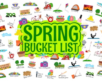 Digitale stickers lente-bucketlist: planner-png-bestanden (vooraf bijgesneden)