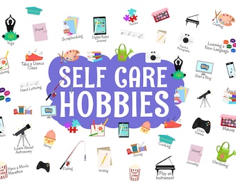 Self Care Hobby's Digitale Stickers, Precropped Digitale Planner Stickers, GoodNotes Stickers, 25 PNG Bonus Bestanden, PNG's, Planner Stickers