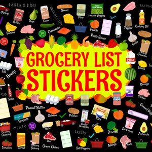 Einkaufsliste Digitale Aufkleber Dark Mode Set, Digitale Aufkleber für Dunklen Hintergrund, Precropped Digital Planner Stickers, GoodNotes Aufkleber