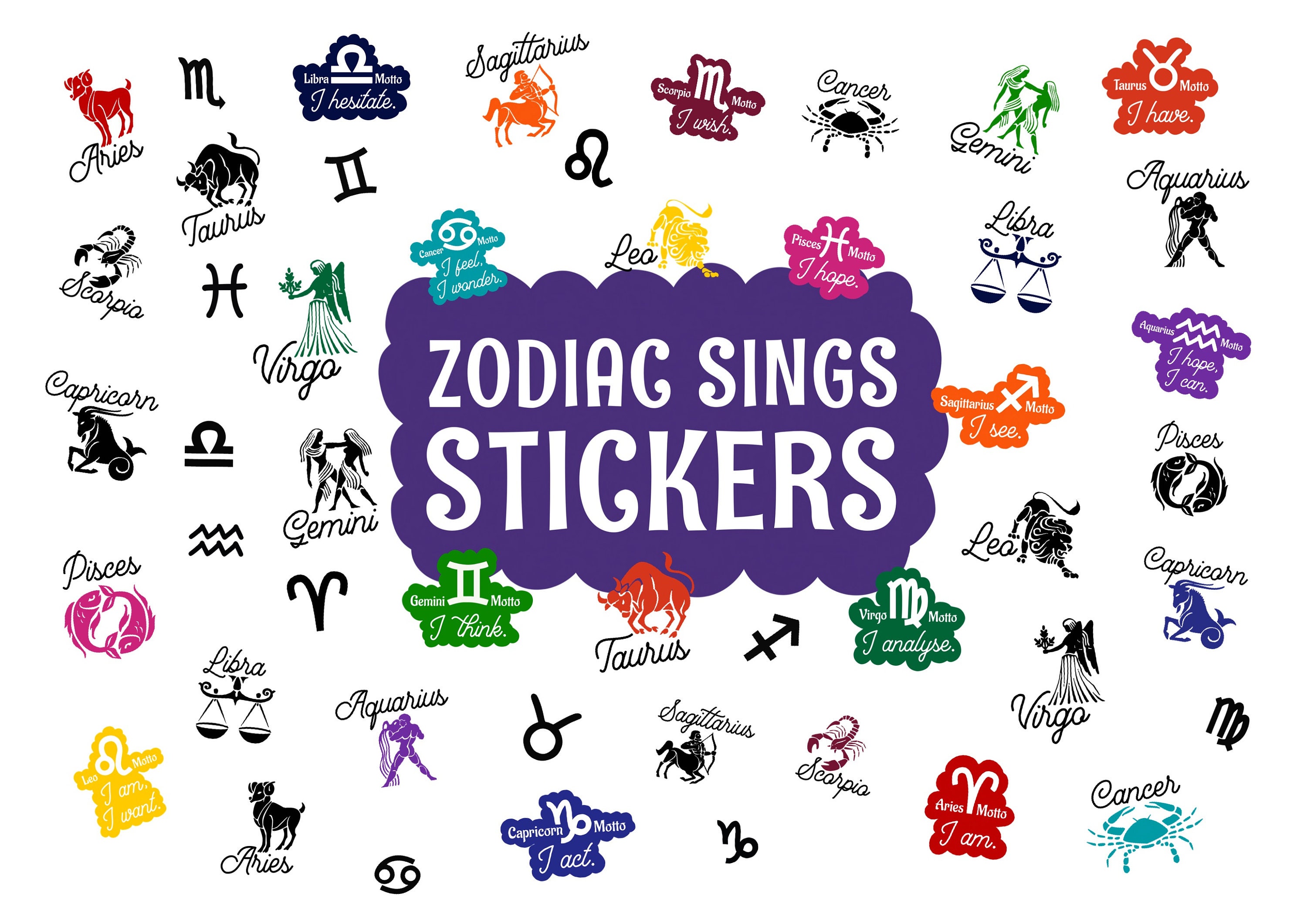 Sternzeichen Singts digitale Aufkleber, Horoskop Symbole, vorgeschnittene digitale Planer Aufkleber, GoodNotes Aufkleber, PNGs, digitale Planer Aufkleber