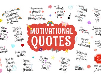 Motivational Quotes Digital Stickers, Precropped Digital Planner Stickers, GoodNotes Stickers, 24 PNG Bonus Files, PNGs, Planner Stickers