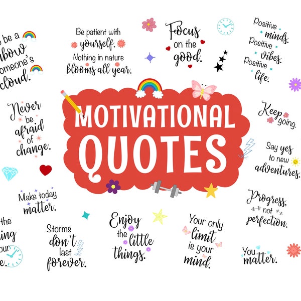 Motivational Quotes Digital Stickers, Precropped Digital Planner Stickers, GoodNotes Stickers, 24 PNG Bonus Files, PNGs, Planner Stickers