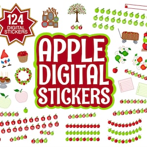 Apple Digital Stickers, Apples Digital Planner Sticker, Fall Digital Monthly Kit, Precropped Digital Planner Stickers, GoodNotes Stickers