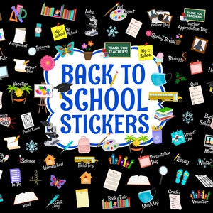 Pegatinas digitales de regreso a clases en modo oscuro, para planificador con fondo oscuro, pegatinas recortadas previamente para planificadores digitales de estudiantes, pegatinas GoodNotes