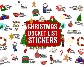 Christmas Bucket List Digital Stickers, Precropped Digital Planner Stickers, GoodNotes Stickers, PNGs, Planner Stickers, Holiday Stickers