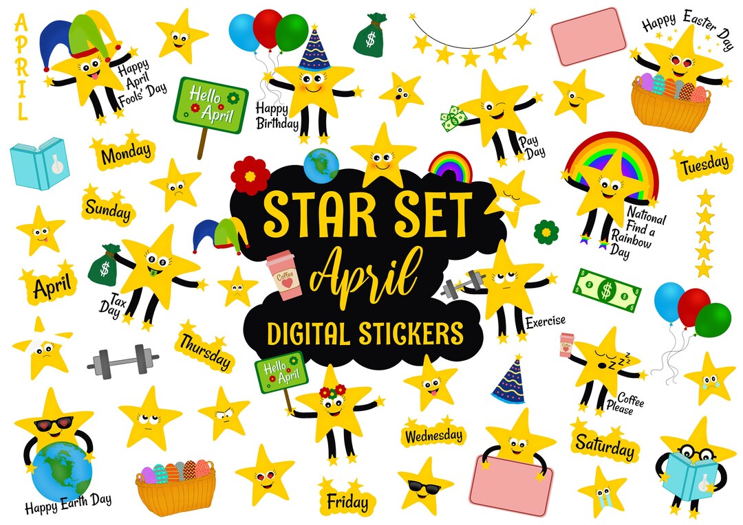 April Star Digital Stickers, Goodnotes Planner Stickers (56 Pngs) - Etsy