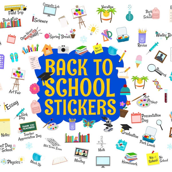 Back to School Digital Stickers, Student Precropped Digital Planner Stickers, GoodNotes Stickers, 101 PNG Files, PNGs, Planner Stickers